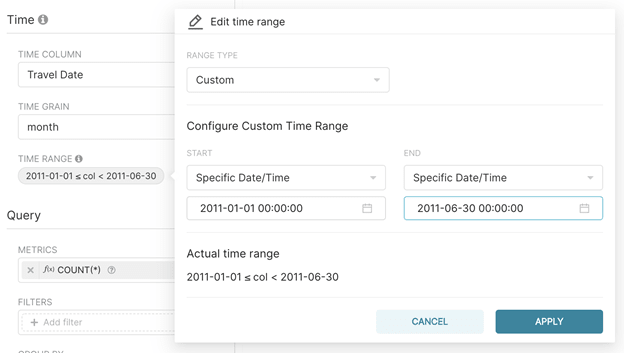 Superset Dashboards - Time parameters